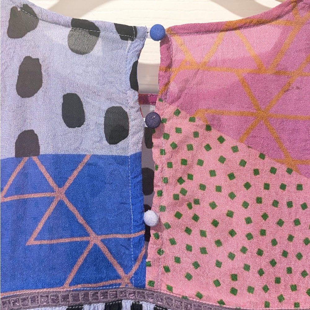Printed Mixed-Color Blouson Sleeve Blouse - Picture 6 of 6